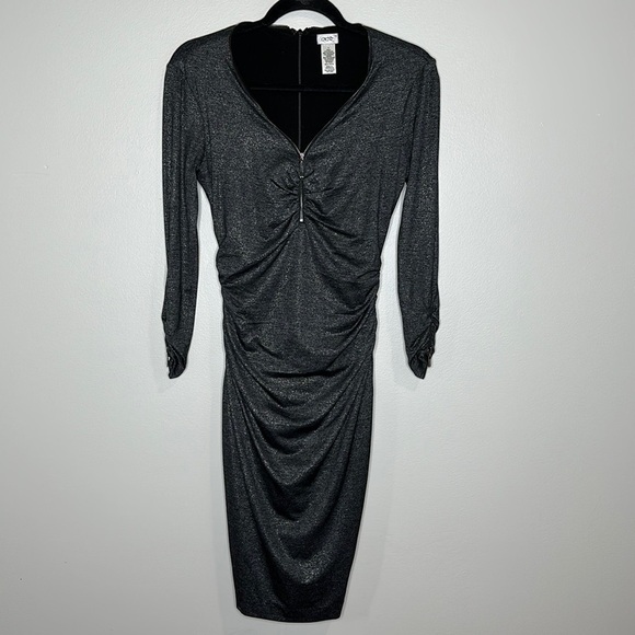 CACHE Metallic Shimmer Body Con Midi Dress | Size: Small | Dark Gray & Silver - Picture 12 of 12